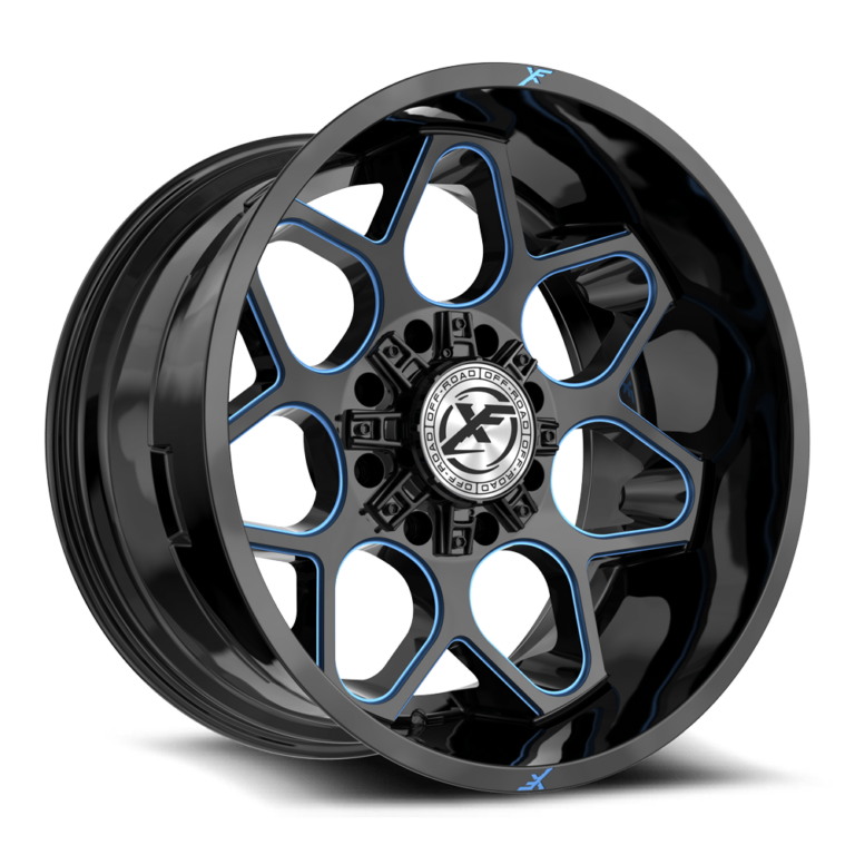 Gloss Black & Blue Milled 8 Lug